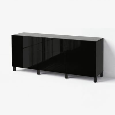 BESTÅ تشكيلة تخزين مع أدراج, أسود-بني/Selsviken/Stubbarp أسود/لامع, 180x42x74 سم