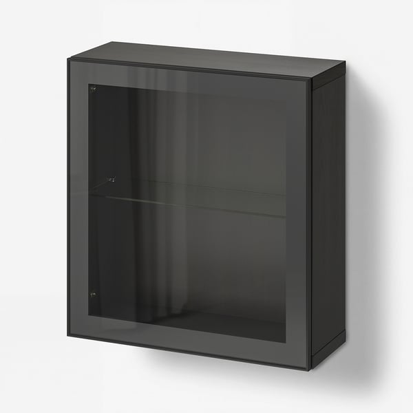 BESTÅ تشكيلة خزانة حائطية, أسود-بني/Glassvik أسود, 60x22x64 سم