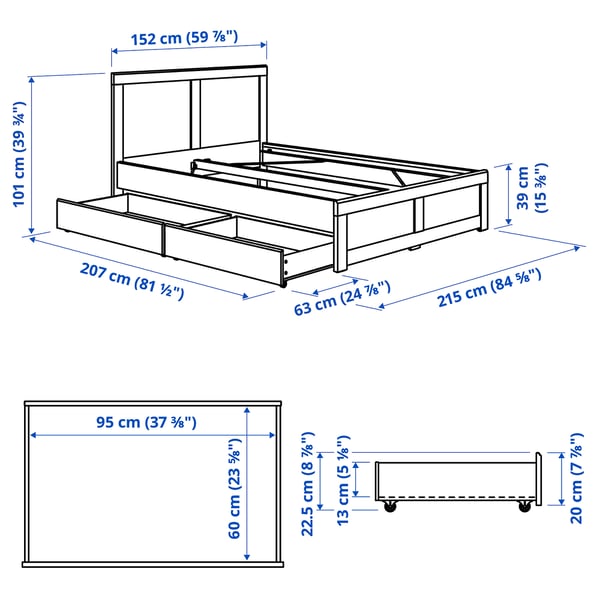 FÅGELFJÄLLET هيكل سرير بصندوقيّ تخزين, أبيض-عاجي/Lönset, 140x200 سم