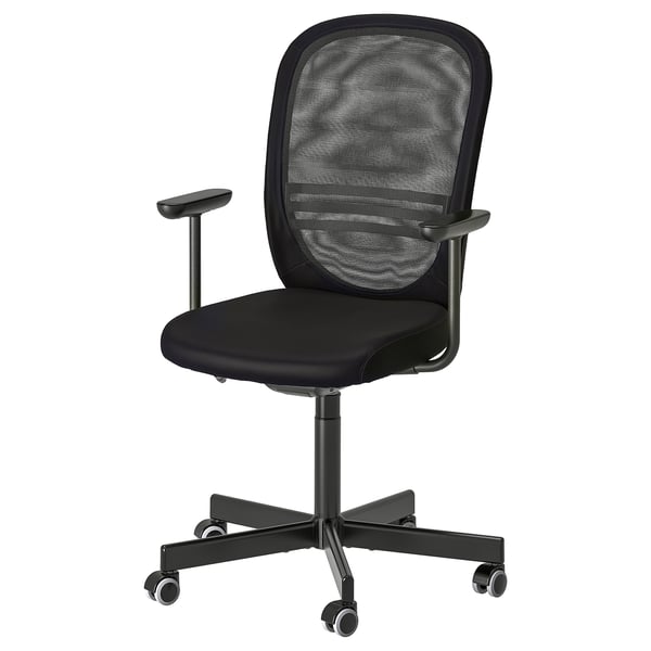 FLINTAN كرسي مكتب بمساند ذراعين, أسود