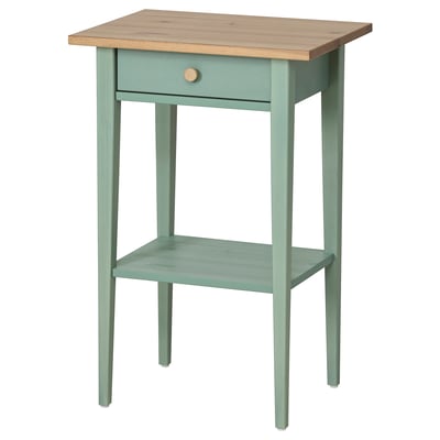 HEMNES طاولة سرير جانبية, رمادي-أخضر/بني فاتح, 46x35 سم