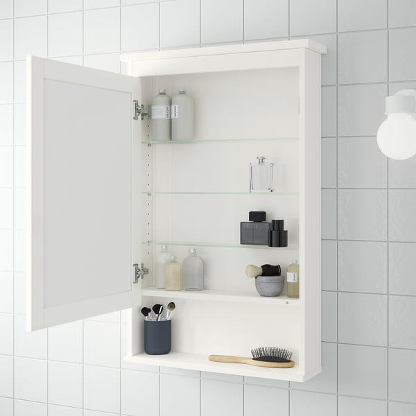 HEMNES خزانة بمرآة مع 1 باب, أبيض, 63x16x98 سم