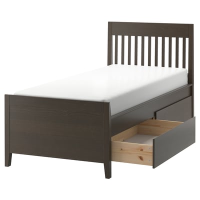 IDANÄS هيكل سرير+تخزين, بني غامق/Leirsund, ‎90x200 سم‏