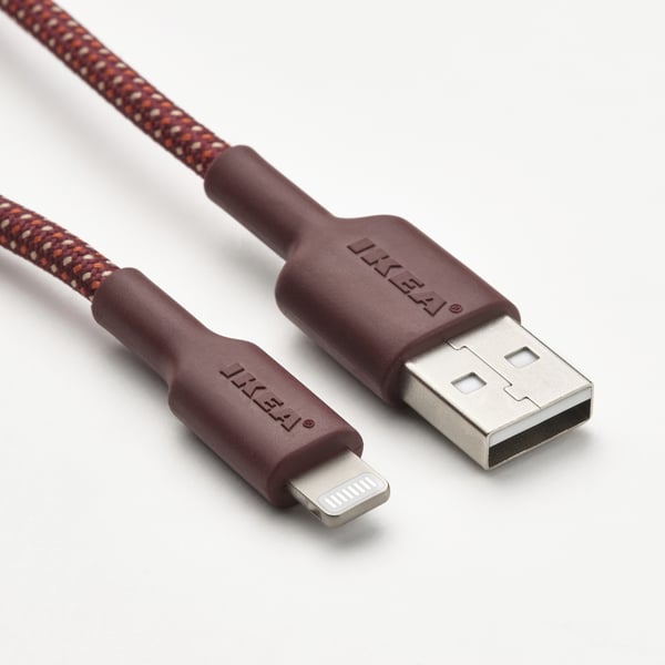 LILLHULT سلك USB-A إلى lightning, أحمر-بني غامق, 1.5 م