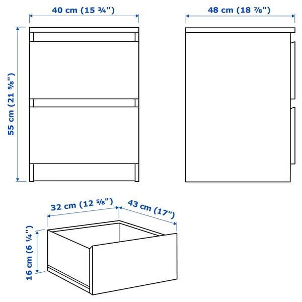 MALM خزانة بـدرجين, أبيض, 40x55 سم