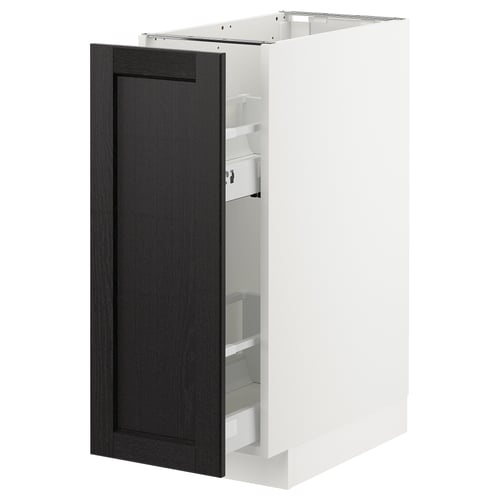 METOD خزانة قاعدة/تركيبات سحب داخلية, أبيض/Lerhyttan أسود, 30x60 سم