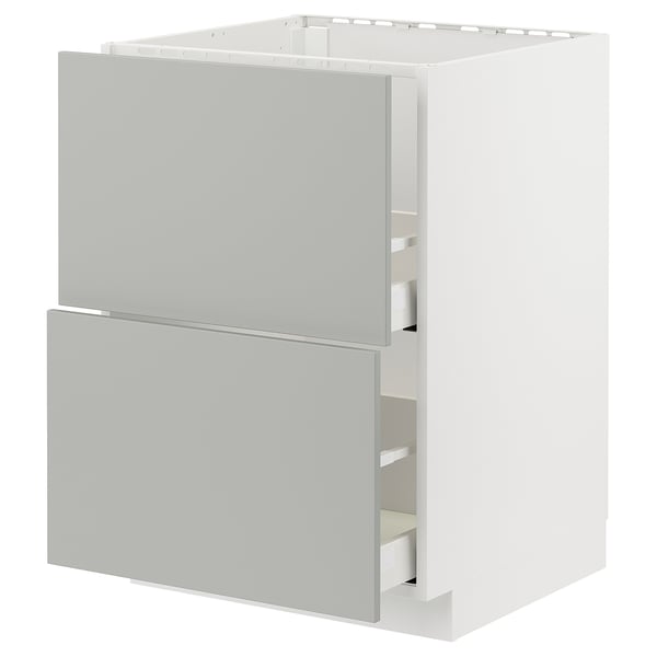 METOD / MAXIMERA خزانة قاعدة لحوض+واجهتان/درجان, أبيض/Havstorp رمادي فاتح, 60x60 سم