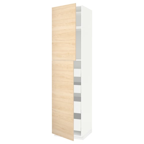 METOD / MAXIMERA خزانة عالية مع بابين/4 أدراج, أبيض/Askersund مظهر دردار فاتح, 60x60x240 سم