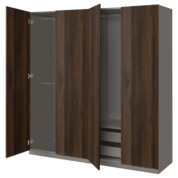 PAX / STORKLINTA تشكيلة دولاب ملابس., رمادي غامق/بني غامق مظهر سنديان مصبوغ, 200x60x201 سم