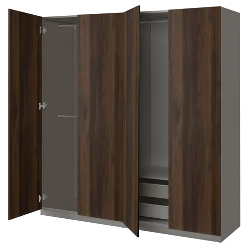 PAX / STORKLINTA تشكيلة دولاب ملابس., رمادي غامق/بني غامق مظهر سنديان مصبوغ, 200x60x201 سم