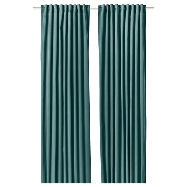 SANELA زوج ستائر, رمادي غامق-تركواز/مع شريط ستارة, 140x300 سم