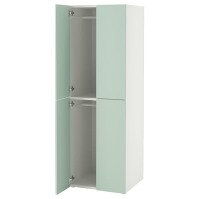 SMÅSTAD / PLATSA دولاب ملابس, أبيض أخضر فاتح/مع ماسورتي تعليق ملابس, 60x57x181 سم