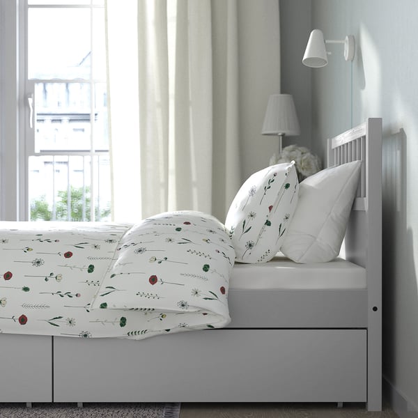 SMYGA هيكل سرير+تخزين, رمادي فاتح, 90x200 سم