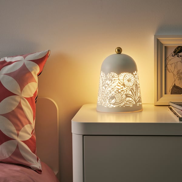SOLSKUR مصباح طاولة LED, أبيض/لون نحاسي