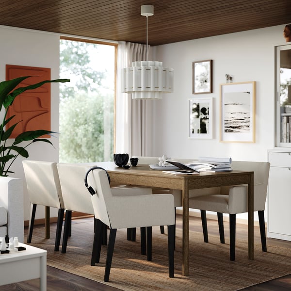 TONSTAD / MÅRENÄS طاولة و 6 كراسي, بني قشرة سنديان/Gunnared بيج أسود, 200x85 سم