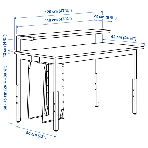 UTVISNING مكتب ألعاب مع رف, أسود, 120x60 سم