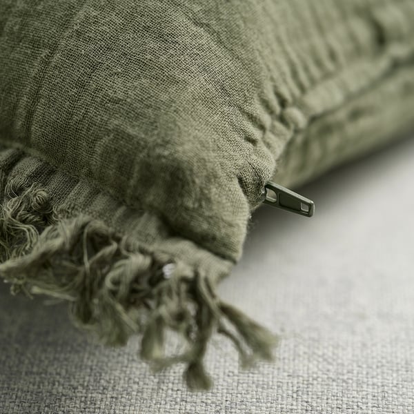 VALLKRASSING غطاء وسادة, رمادي-أخضر, 50x50 سم