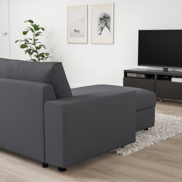 VIMLE أريكة طويلة, مع مساند ذراع واسعة/Hallarp رمادي