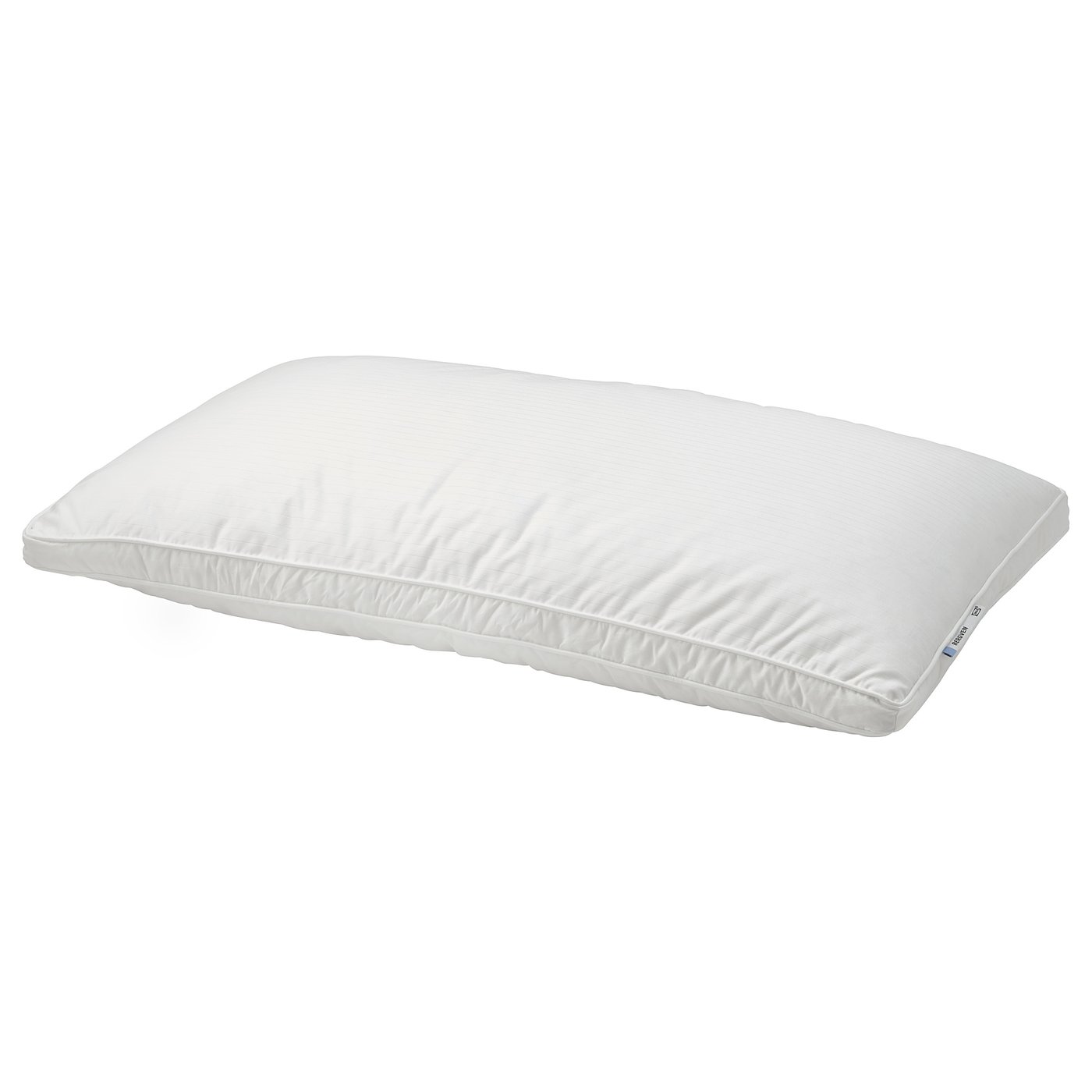A white BERGVEN pillow with soft outer filling, double piping, and a low loft, ideal for stomach sleepers.