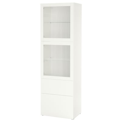 BESTÅ glass-door cabinet: tall, slim, 2 doors & drawers, adjustable shelves.
