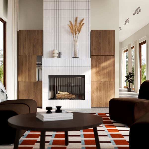 BESTÅ Storage combination with doors, white Lappviken/brown walnut effect, 120x42x193 cm