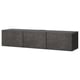 Modern black BESTÅ tv bench with three enclosed sections, sleek design, wall-mountable, storage solution.