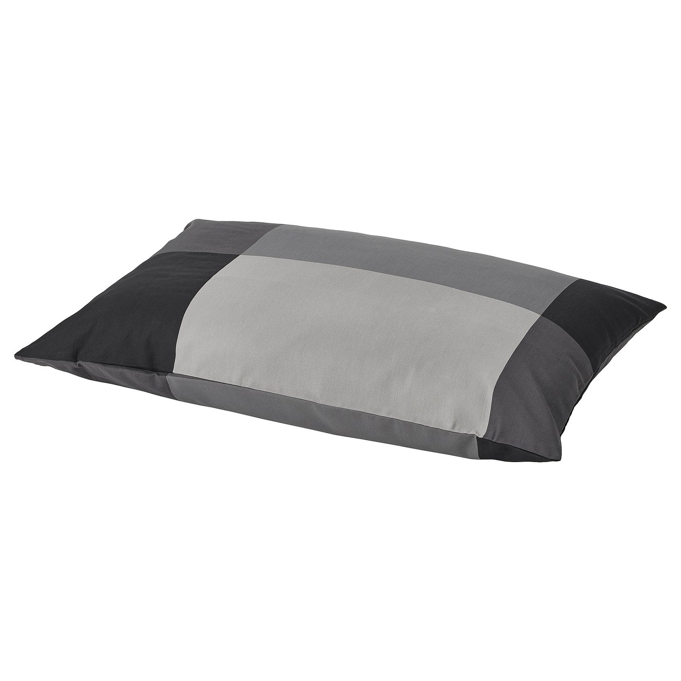BRUNKRISSLA pillow in grey hues, rectangular with a bold check pattern. Soft cotton-viscose blend.