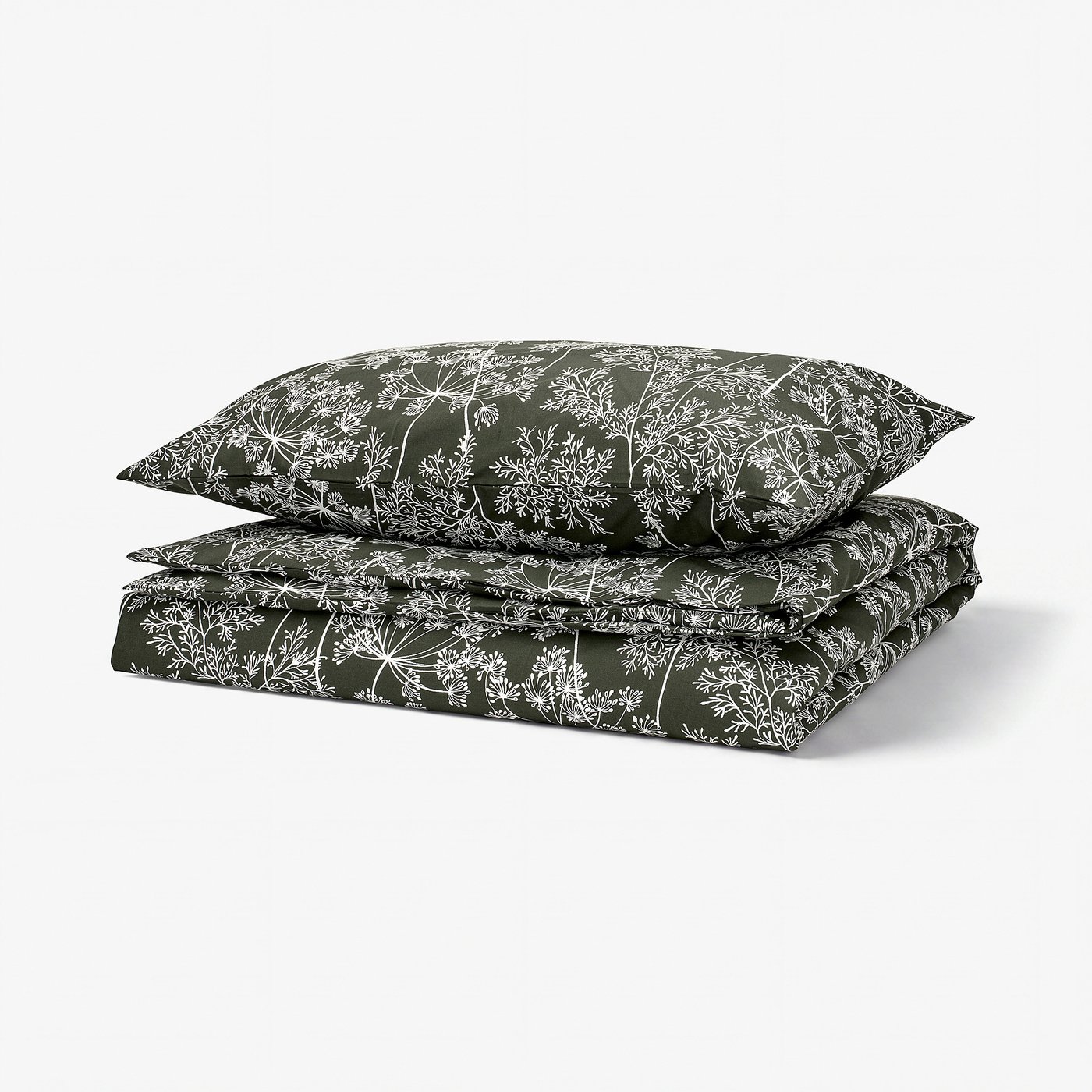 DAGGBJÖRNBÄR bed set: green, white floral, rectangular, cotton/lyocell.