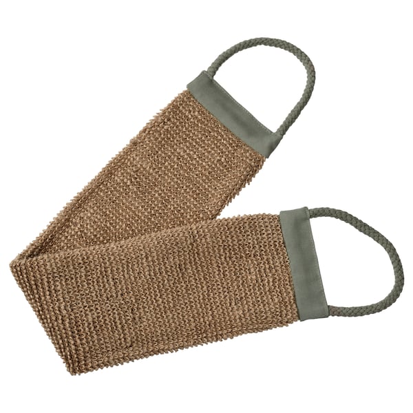 Beige jute & cotton scrub belt with green accents and loop handles.