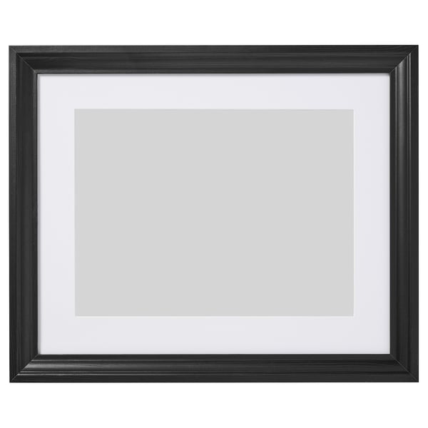 Black rectangular picture frame with white mat, wooden-like finish, simple design.