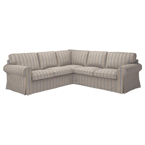EKTORP 4-seat corner sofa, grey-striped, soft cushions, modern design.