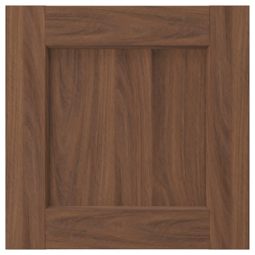 Dark brown wooden cabinet door, classic style, square shape, smooth texture.