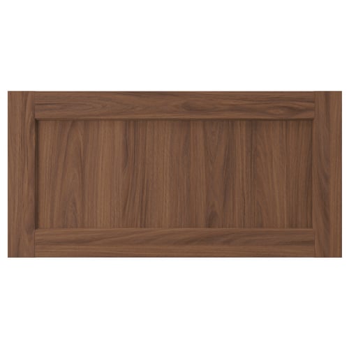 ENKÖPING brown walnut cabinet door. Classic styled wood grain finish. Square frame design with durable foil.