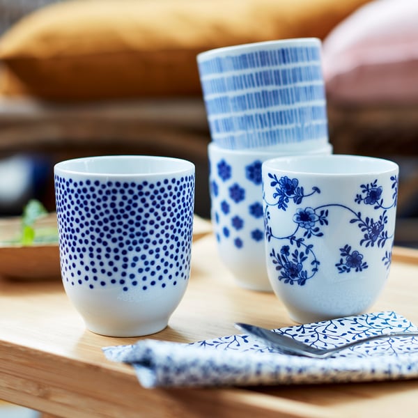 ENTUSIASM Mug, patterned/blue, 22 cl