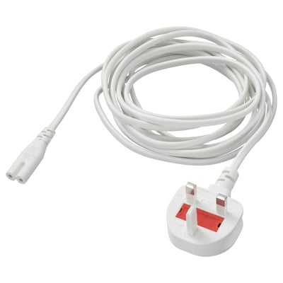 A white FÖRNIMMA power cord with a standard uk plug and a round connector.
