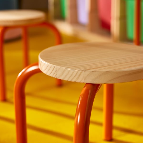 GREJSIMOJS Children's stool, wood/orange