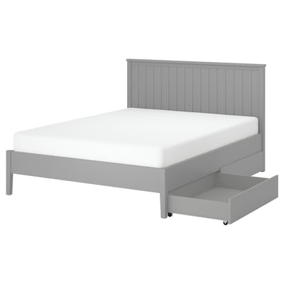 GULLABERG bed, light grey, wooden frame, slatted base, 2 drawers, classic design.
