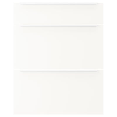 White JÄRNBODA drawer unit with sleek aluminium handles. Three square drawers.