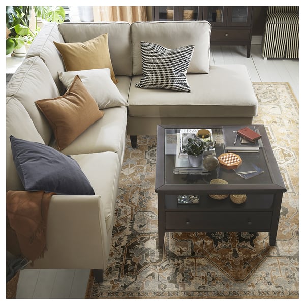 JÄRNVÄG Rug, low pile, ornament pattern beige/dark beige, 200x300 cm