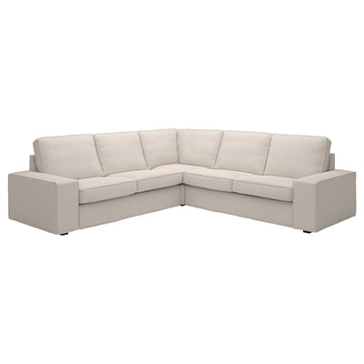KIVIK sectional sofa: cream-colored, l-shaped, plush with removable armrests, perfect for cosy relaxation.