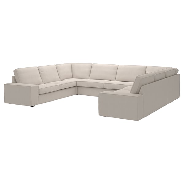KIVIK sectional sofa, beige, modern, low armrests, comfy, light grey, u-shape.