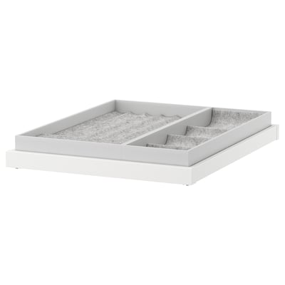 A white, rectangular KOMPLEMENT organiser tray with felt lining, divided into sections for accessories storage.