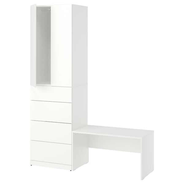 LASTARE Storage combination, white/with bench, 150x42x201 cm