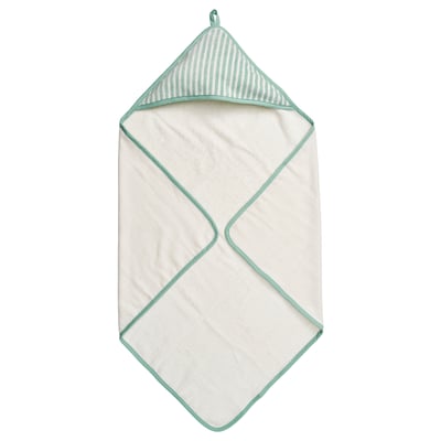 LEN Baby towel with hood, white blue/stripe pattern, 80x80 cm