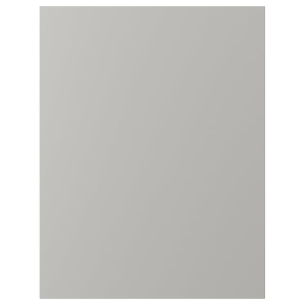 Grey kitchen cabinet with bevelled edges.