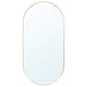 A LINDBYN gold-framed mirror with rounded corners, suitable for various rooms, enhancing space and light with its sleek, elegant design.