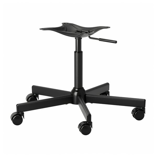 Black adjustable office chair base with castors.