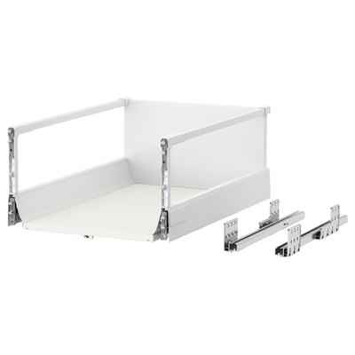 MAXIMERA white drawer, fully extendable, steel runners, white interior, rectangular shape, sleek modern design.