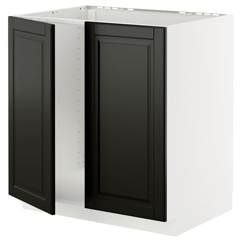 METOD kitchen cabinet, white & black, square, modern design, with dark bevelled doors.