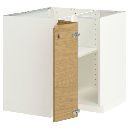 METOD Corner base cabinet with shelf, white/Voxtorp oak effect, 88x88 cm